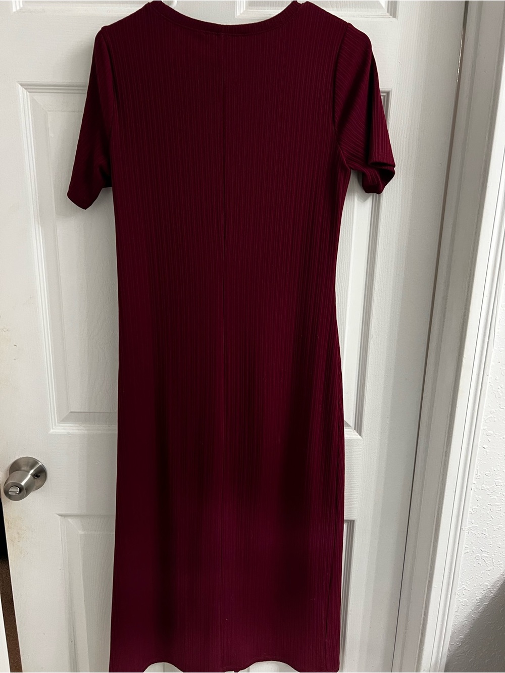 LOFT Burgundy Ribbed Side-Button Midi Dress - Picture 2 of 5